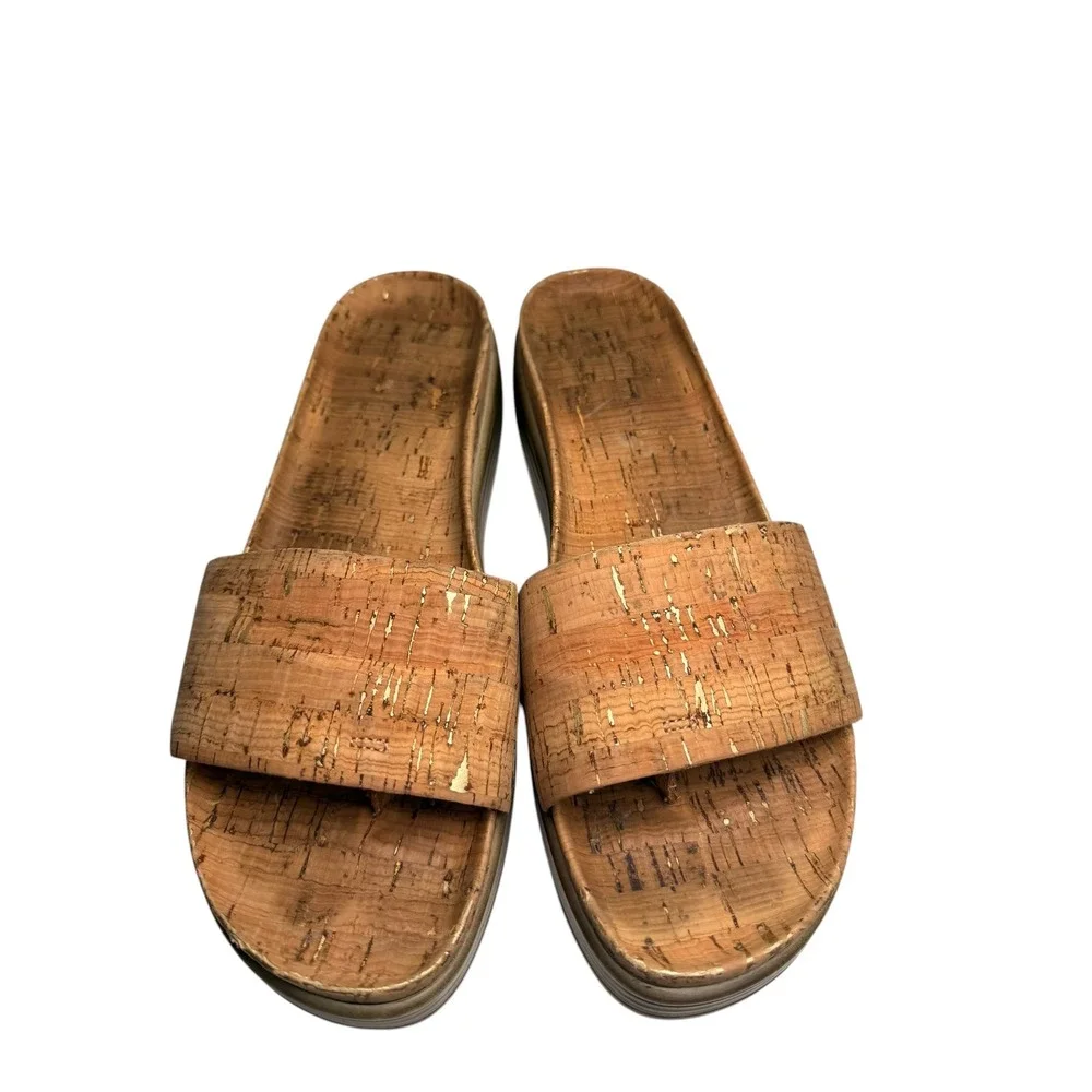 Donald J‎ Pliner Fiji Cork Gold Platform Slide Sandals 8.5