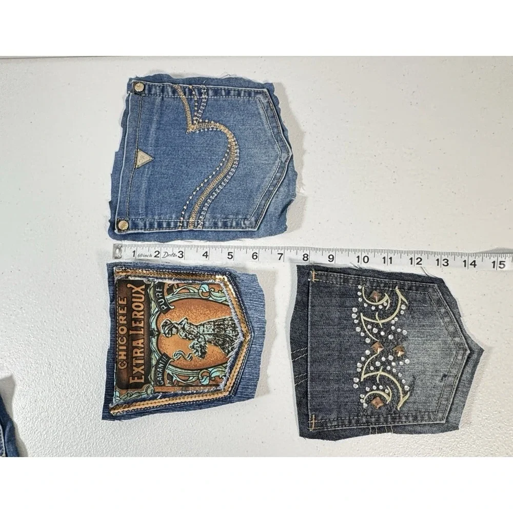 10 Denim Jean Back Pockets 5 Pairs Embroidered Rhinestone Crafts Sewing Upcycle