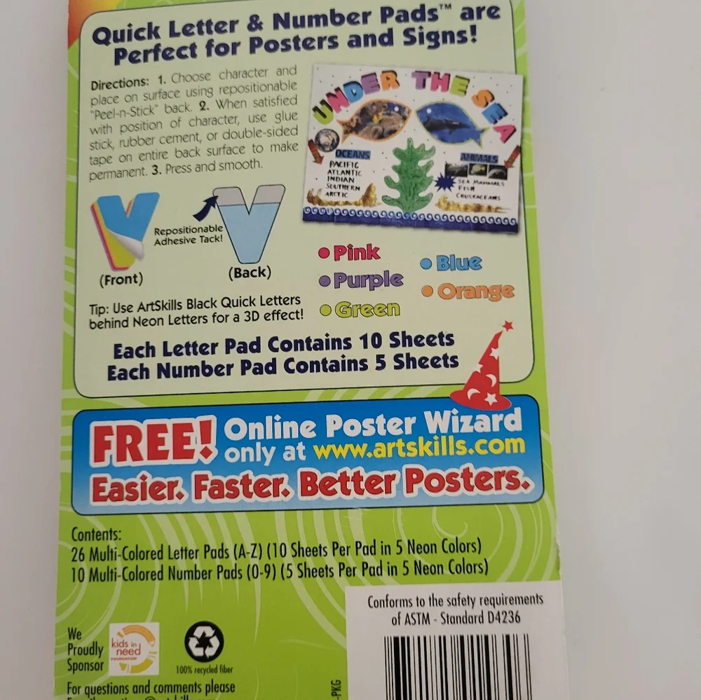 ArtSkills 310 piece Quick Neon Pad Repositionable‎ Letters Numbers School Crafts