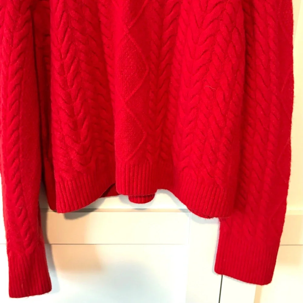 J. Crew Holiday Red Cable Knit Rollneck Sweater in Supersoft Yarn in Size L