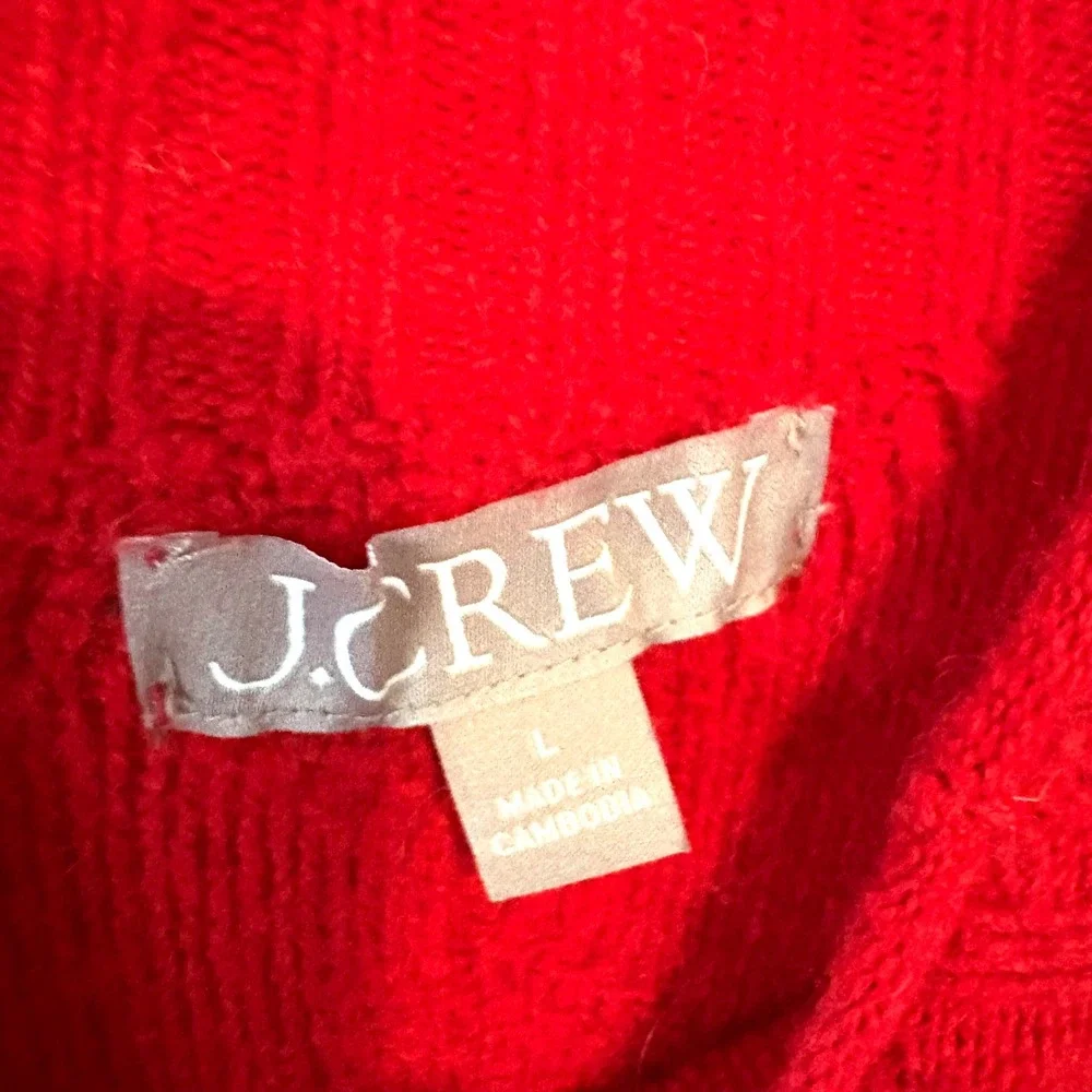 J. Crew Holiday Red Cable Knit Rollneck Sweater in Supersoft Yarn in Size L