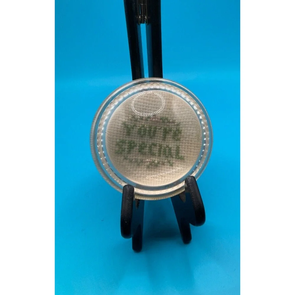 You're Special' Vintage Handmade Glass‎ Dome Paperweight - Cross Stitch