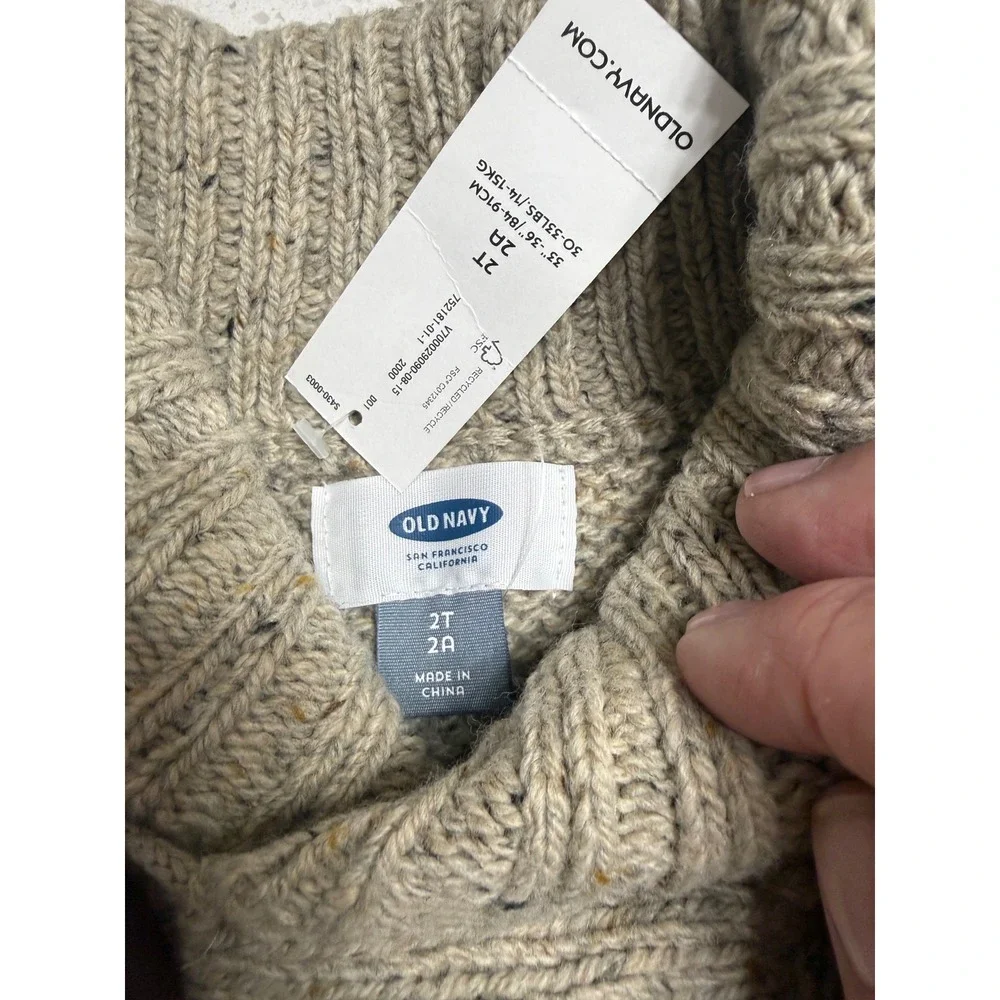 Old NavyNEW Shawl Collar Sweater Tan Speckle Toggle Knit Fall Photos2T