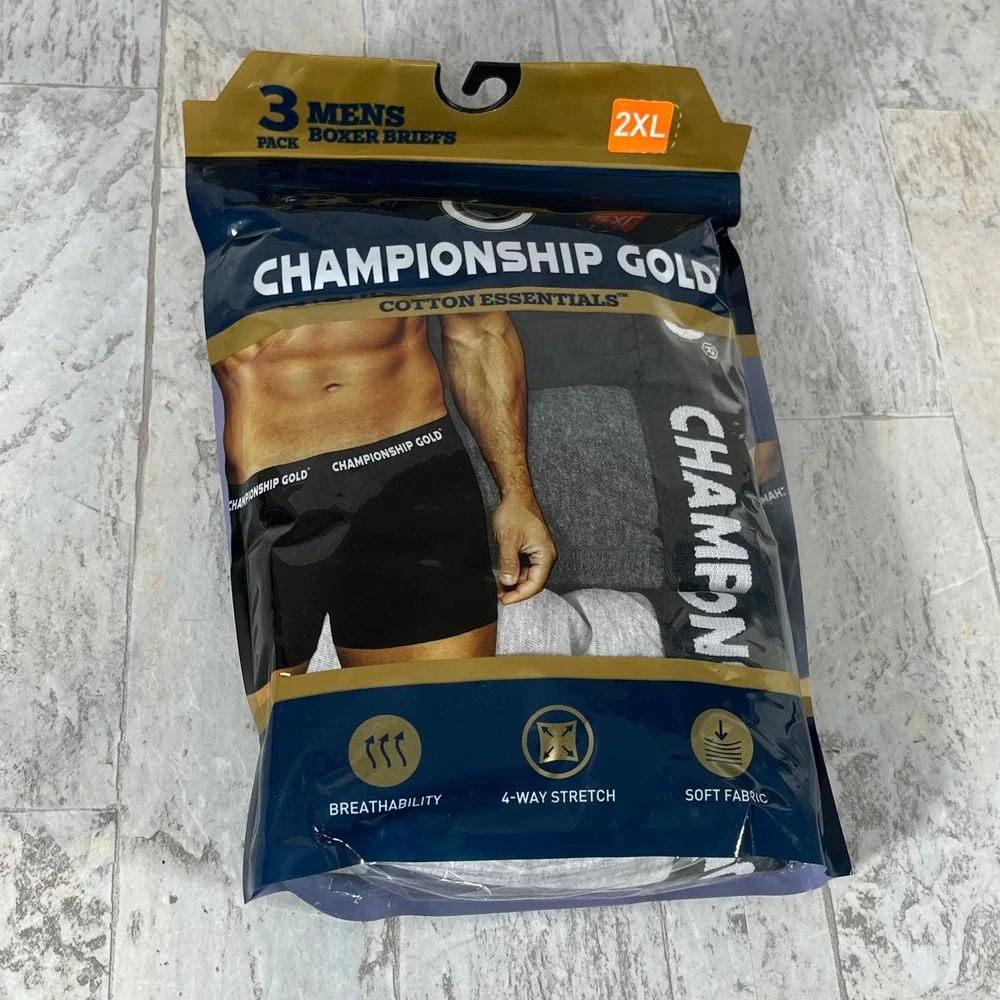 Championship Gold Boxer‎ Briefs Mens 2XL Multicolor Soft Fabric 3 Pack