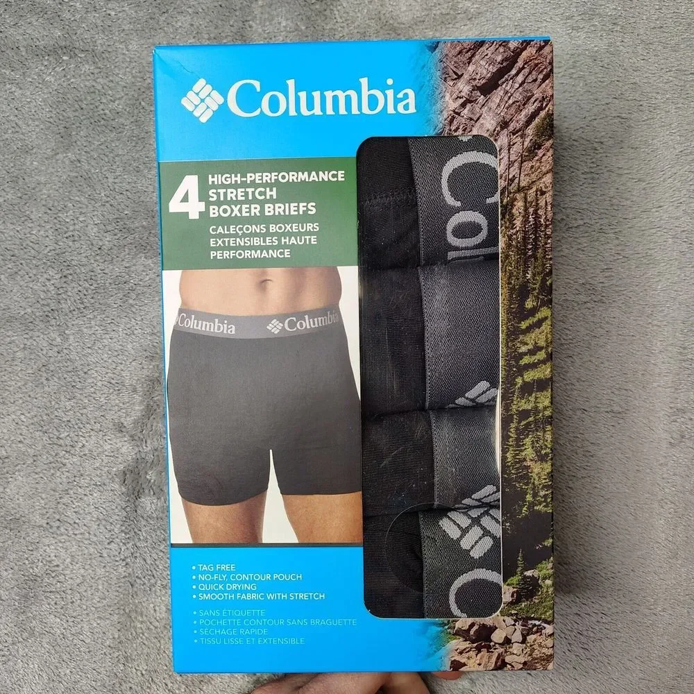 Columbia High Performance Stretch Boxer Briefs Underwear Mens Small Black 4 Pack
