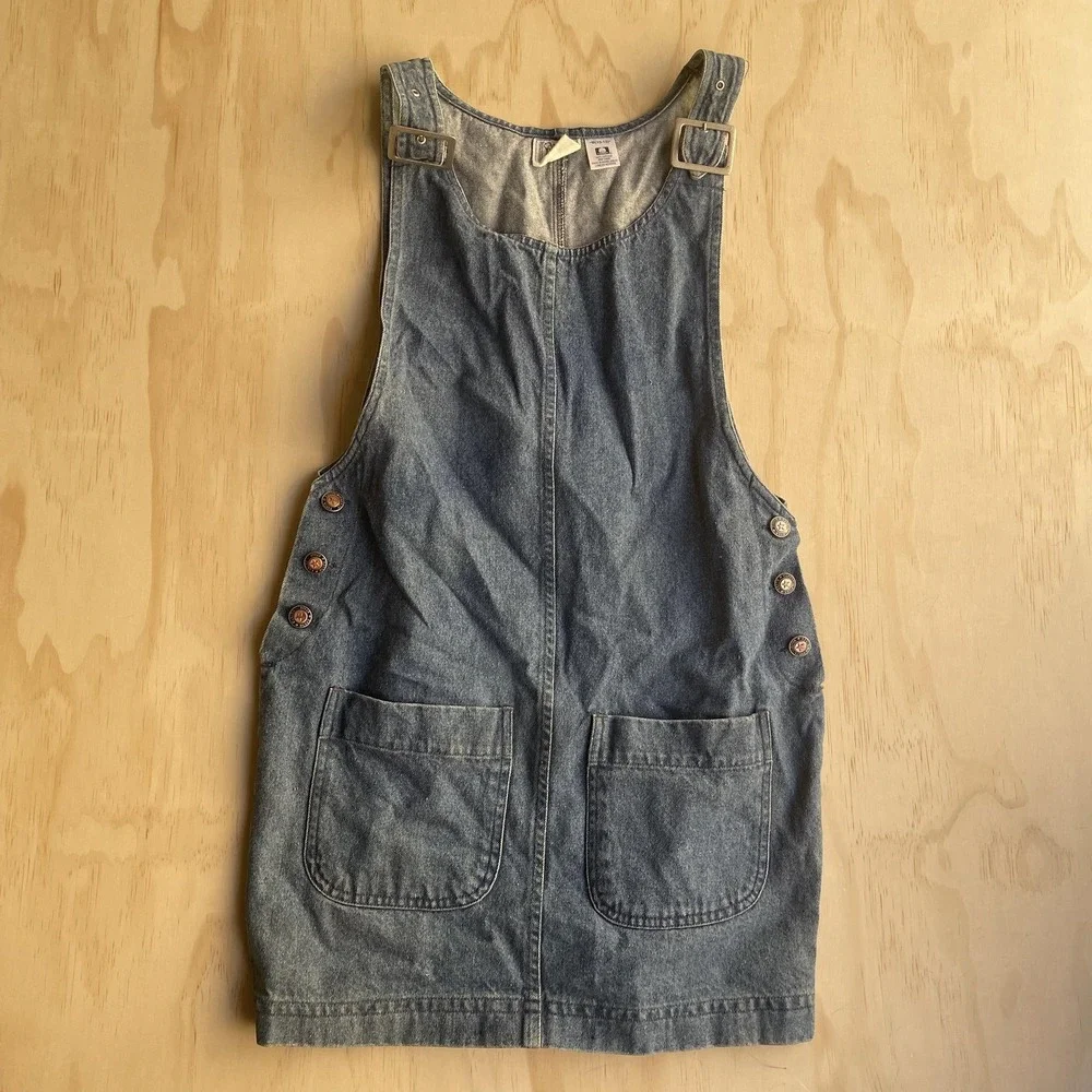 Calvin Klein Jeans Overall Dress Girls M 10-12 Blue Denim Button Front Pockets‎