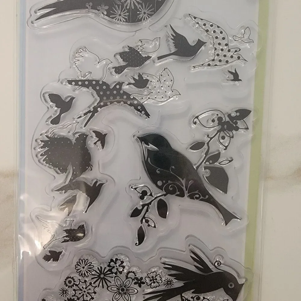 Inkadinkado Clear Stamps Birds, Butterflies & Flowers LOT of 3 Sets - 19 Stamps