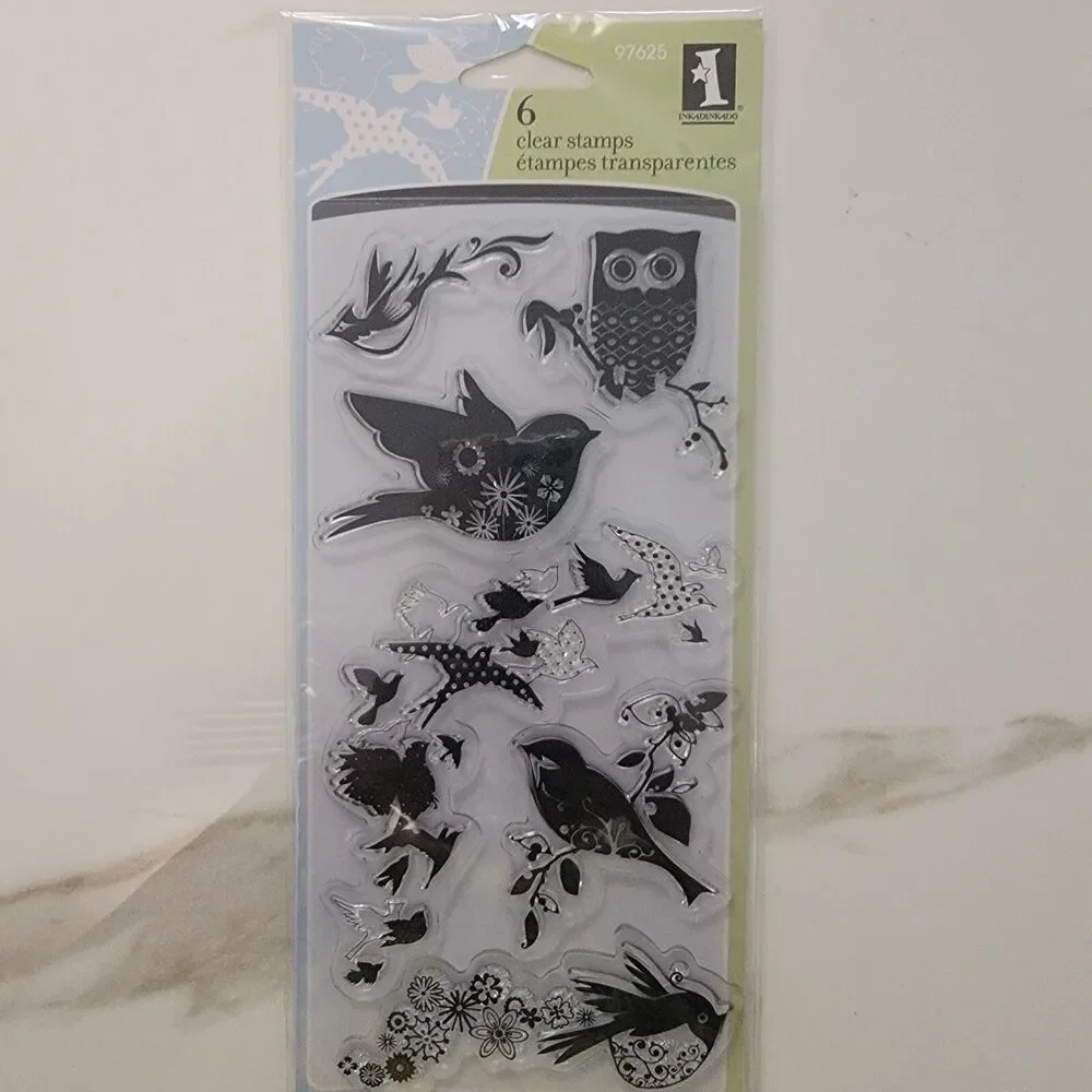Inkadinkado Clear Stamps Birds, Butterflies & Flowers LOT of 3 Sets - 19 Stamps