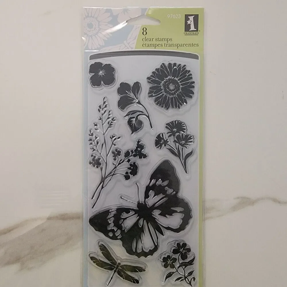 Inkadinkado Clear Stamps Birds, Butterflies & Flowers LOT of 3 Sets - 19 Stamps