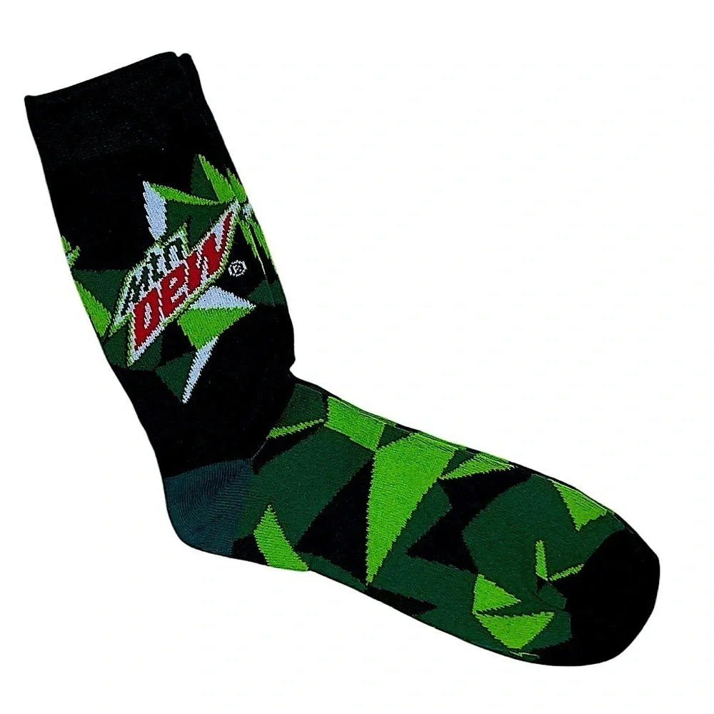 Socks Mountain Dew Novelty Crew Length Reinforced Black Green Unisex Men 6-12