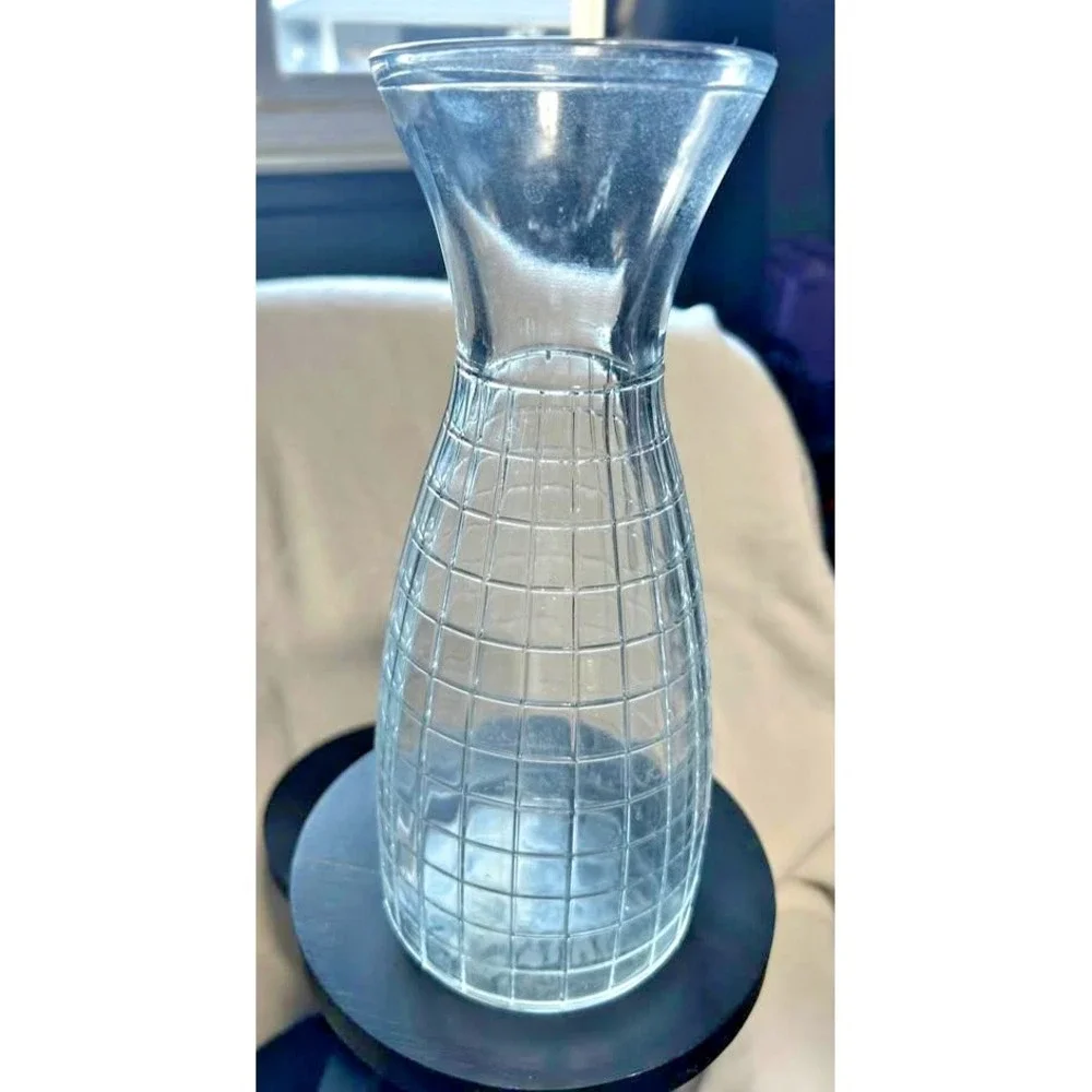 Vintage Pasabahce Block Optic Glass Carafe Clear Ribbed 10.25
