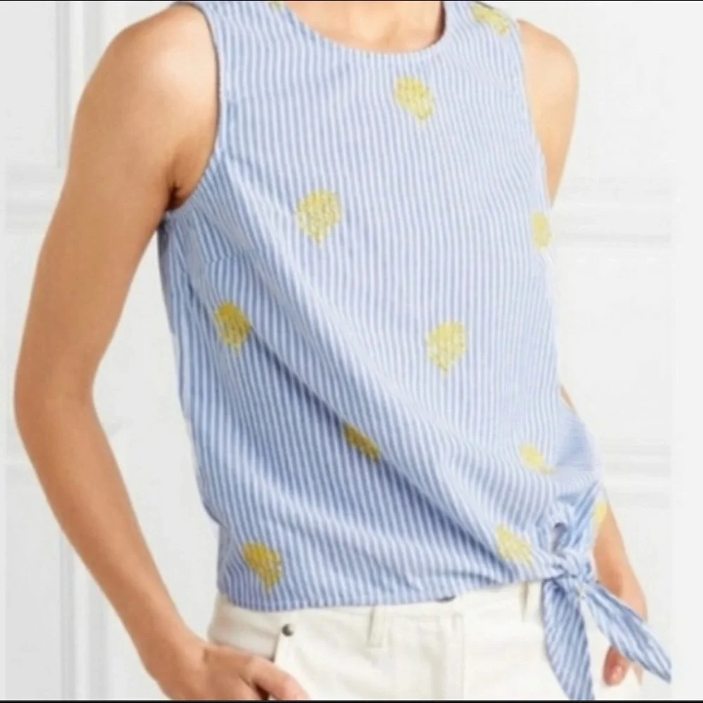 J. Crew Seersucker Embroidered Pineapple Side Top‎ 6