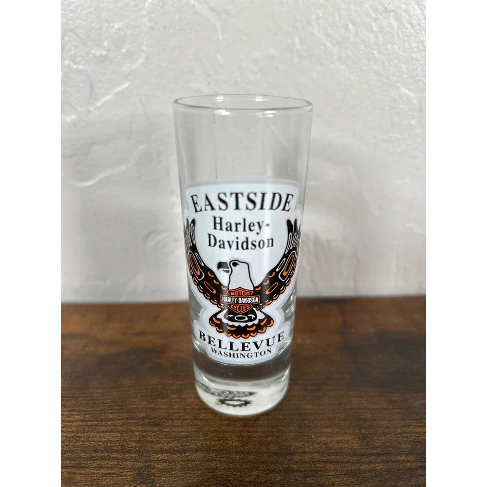 Harley-Davidson Eastside Bellevue Washington Eagle Shot Glass Tall Shooter Clear