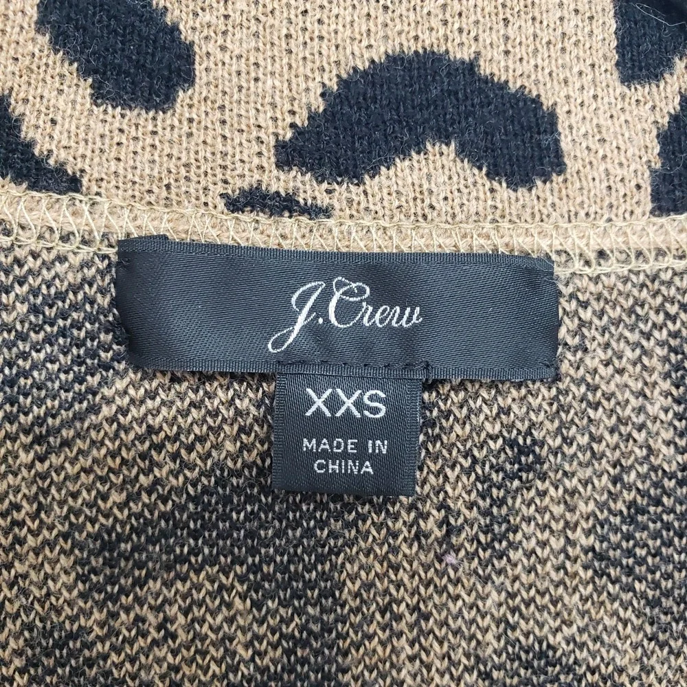 J Crew Leopard Print Sophie Sweater Blazer Women XXS Tan Open Front Merino Wool