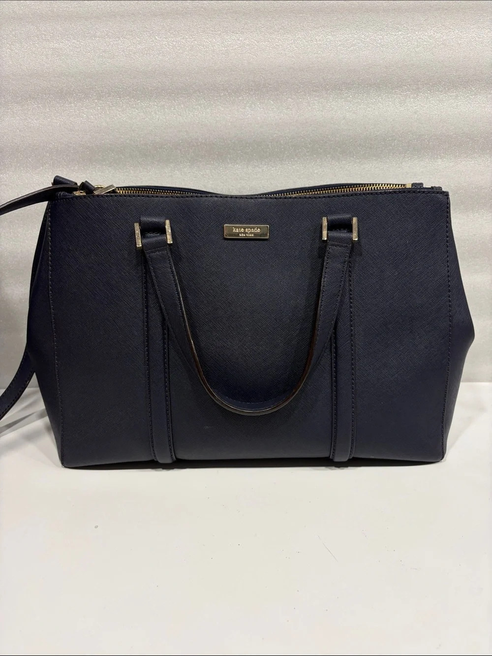 kate spade Navy Structured Satchel with Top Handles and Detachable Strap