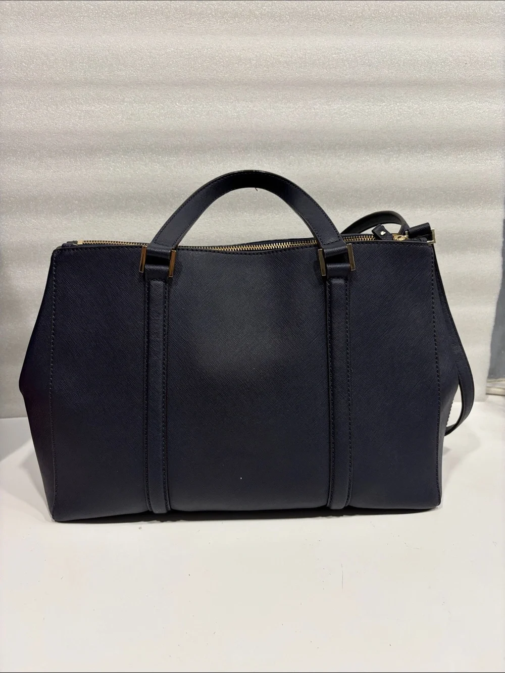 kate spade Navy Structured Satchel with Top Handles and Detachable Strap