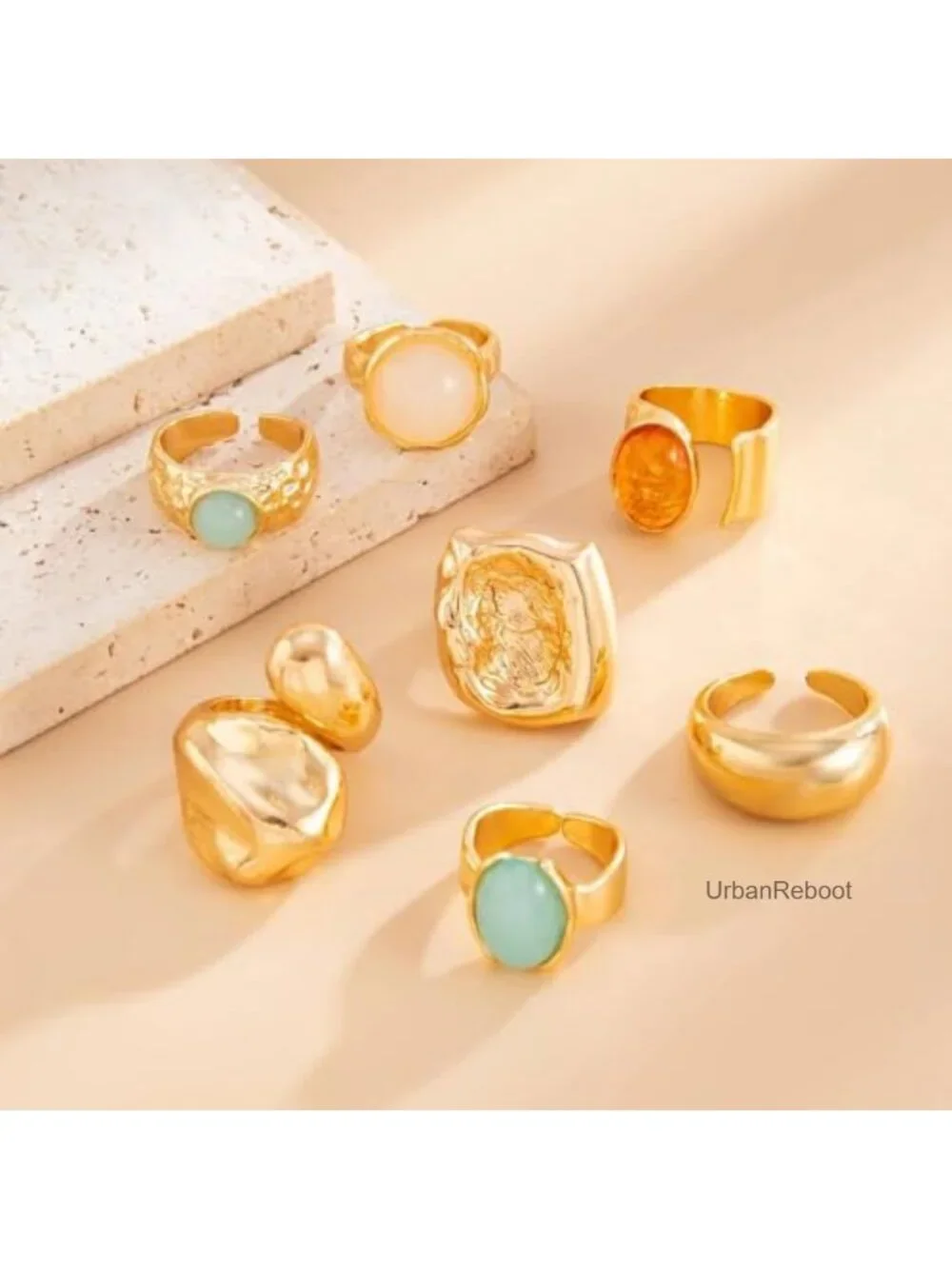 Chunky Gold Square Knuckle Ring Set Women Vintage Rhinestone Statement Stacking