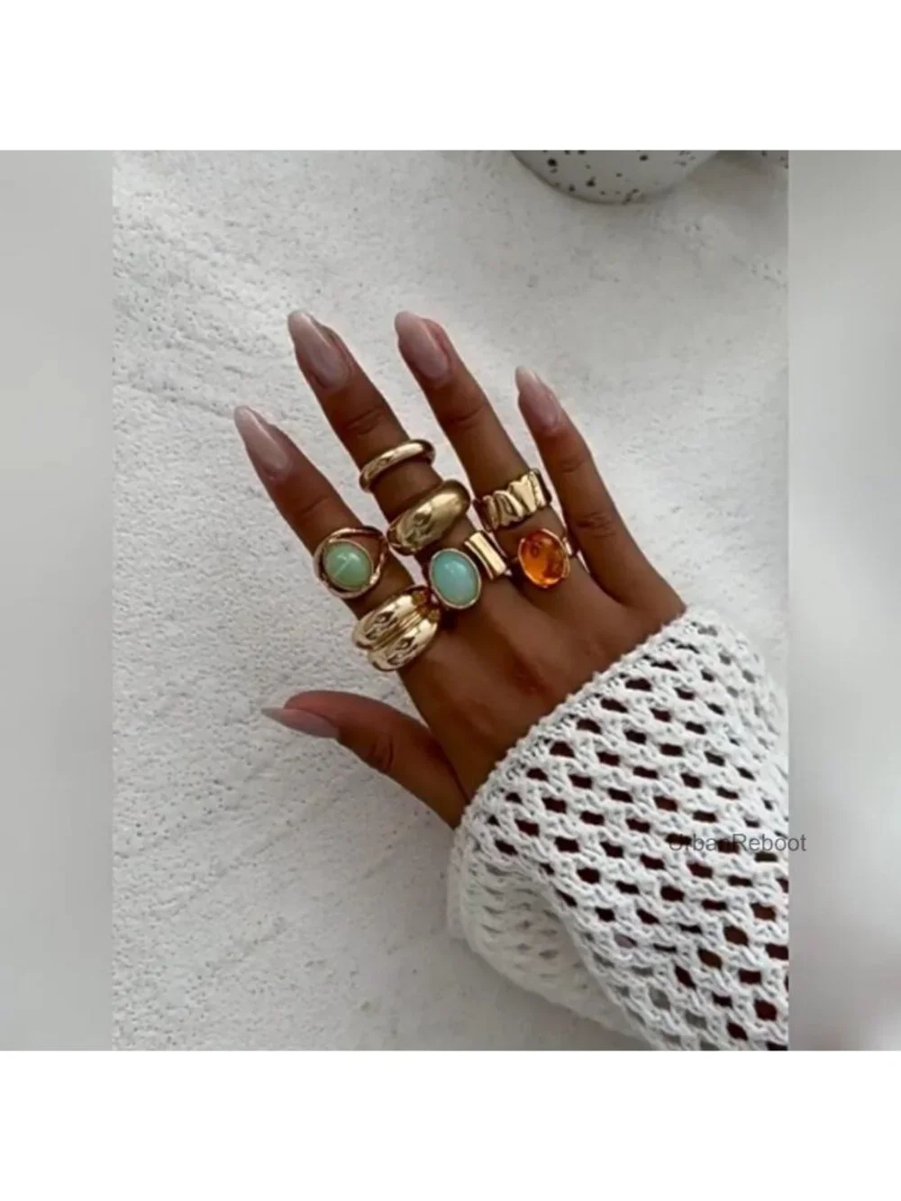 Chunky Gold Square Knuckle Ring Set Women Vintage Rhinestone Statement Stacking