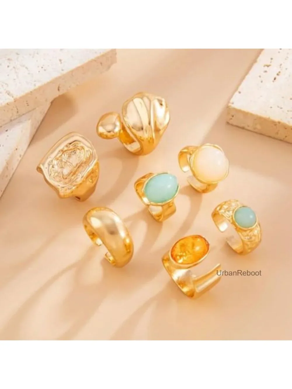 Chunky Gold Square Knuckle Ring Set Women Vintage Rhinestone Statement Stacking