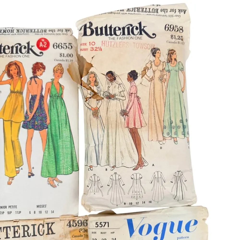 Vintage Butterick & Vogue Sewing Patterns Lot of 6 60s 70s Dress Sewing