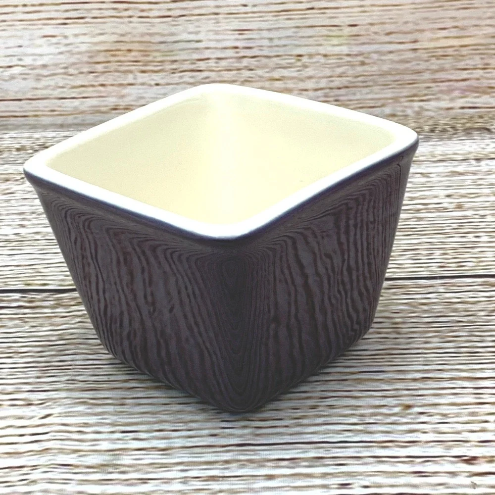 Longaberger Square Ceramic Bowl Dark‎ Purple Wood Grain Design Oven Safe Dish