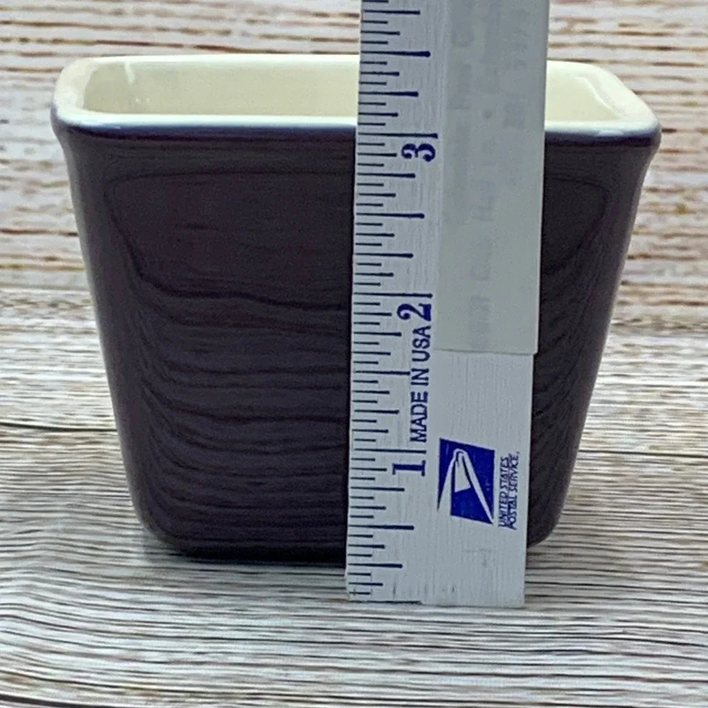 Longaberger Square Ceramic Bowl Dark‎ Purple Wood Grain Design Oven Safe Dish