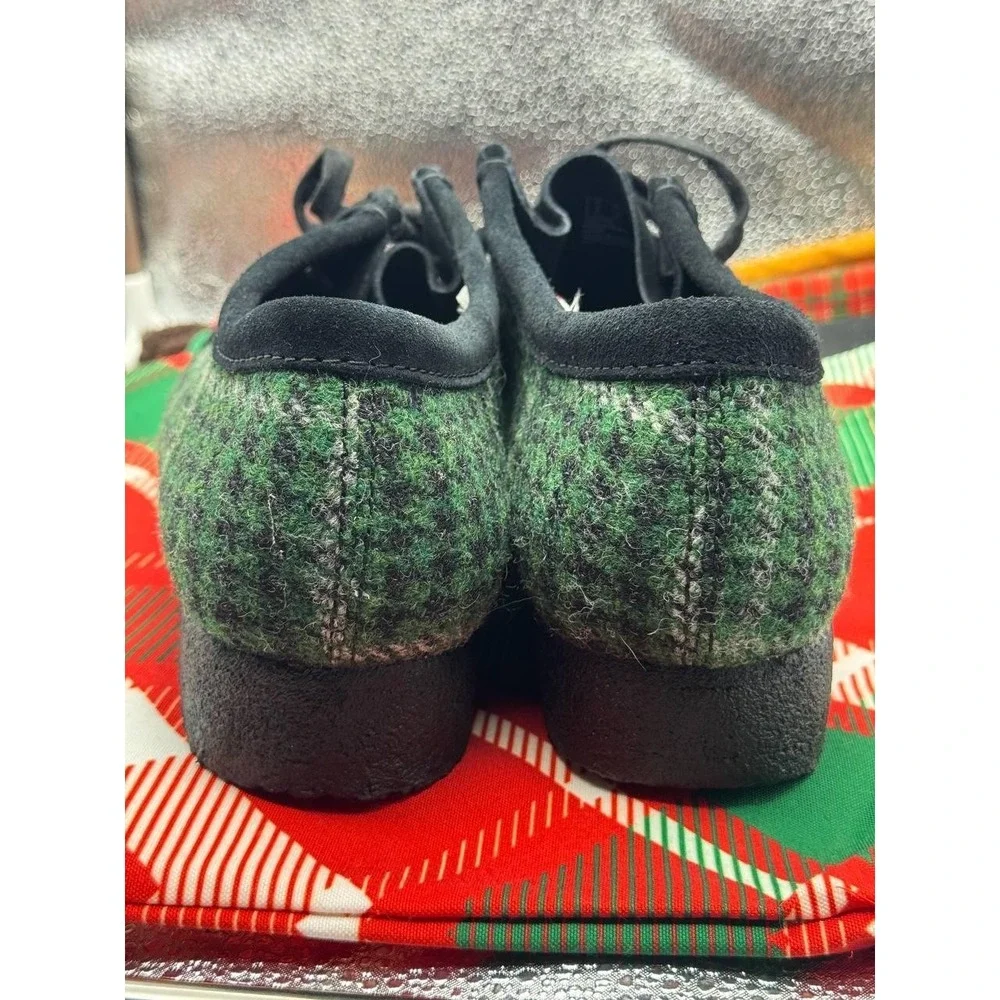 Clarks Originals Wallabee Shoes Mens‎ 10 Green Wool Houndstooth Plaid Tweed