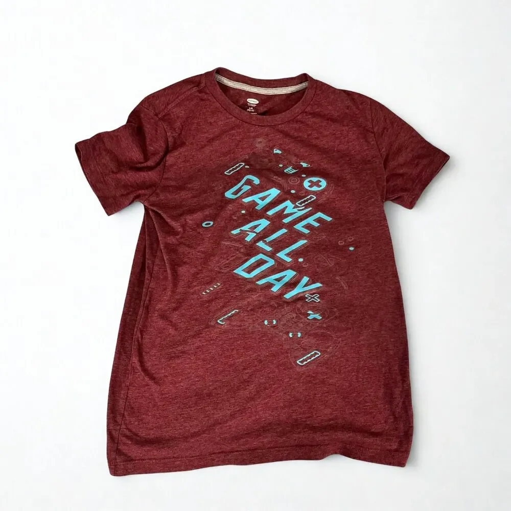 Old Navy T-Shirt Boys L 10/12 Game All Day Graphic Tee Burgundy Short Sleeve