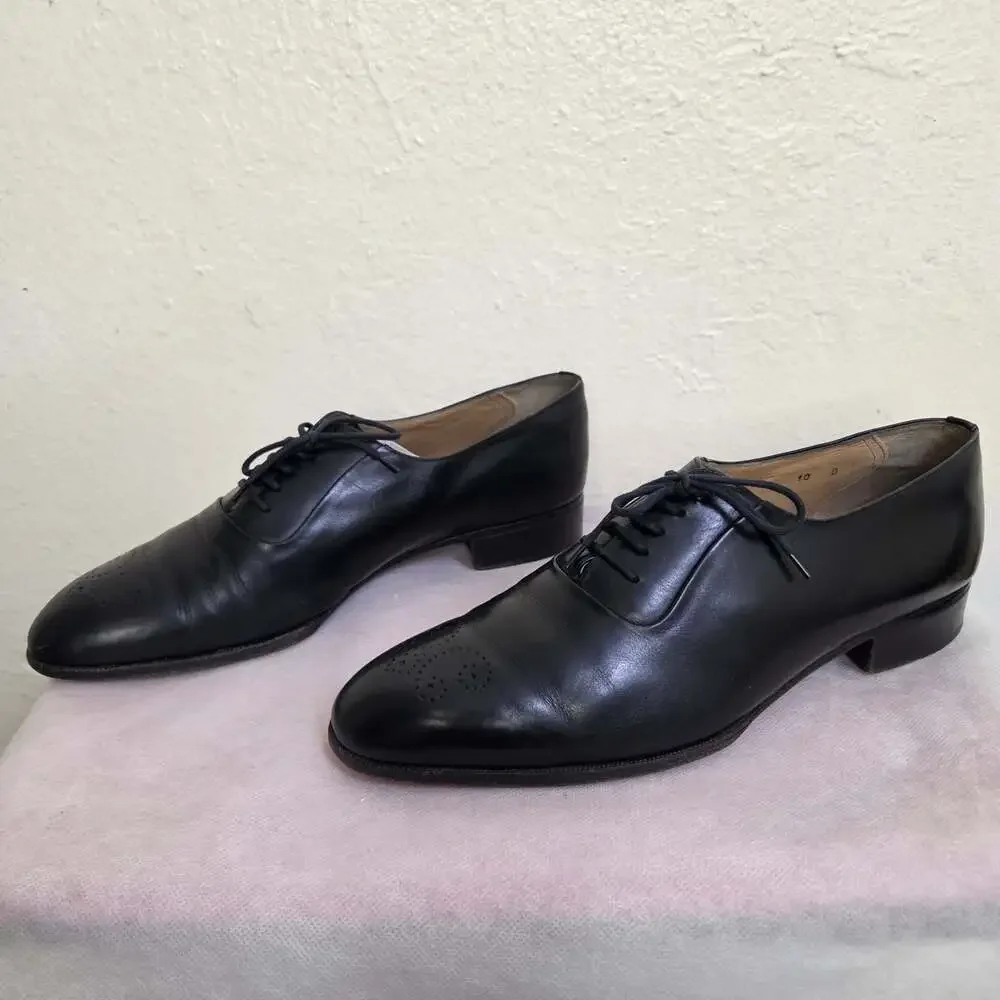 Vintage Bally Black Leather Lace-Up Oxfords Size 10 D