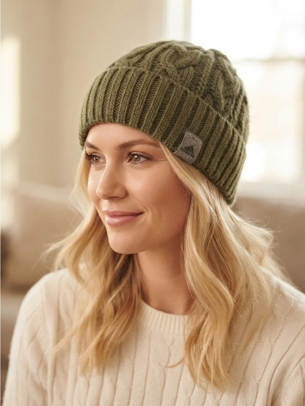 Adidas olive green  Cable Knit Beanie - unisex