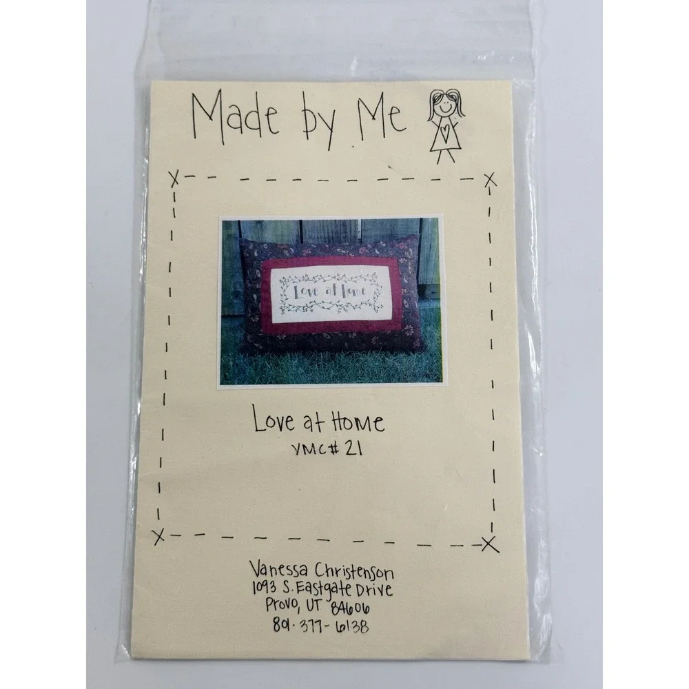 Made by Me Love at Home Pattern Unisex OS Tan Embroidery Pillow YMC# 21 2004