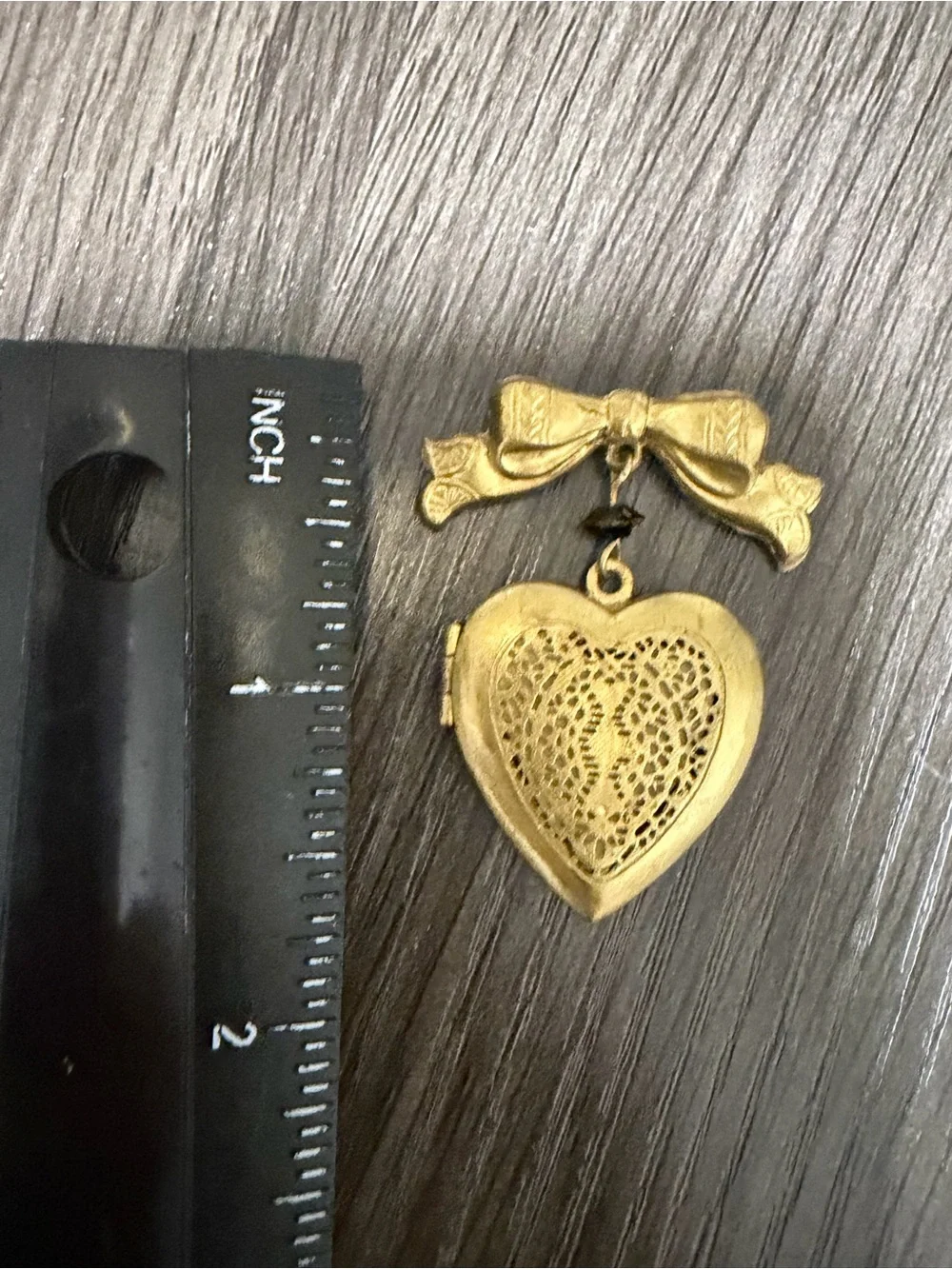 Vintage Gold Heart Locket Brooch with Bow Accent