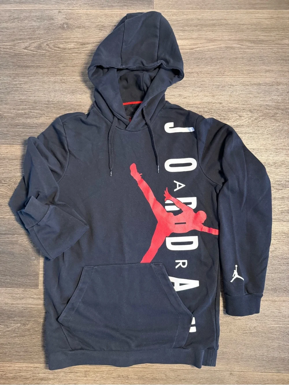 Jordan Black Hoodie with Red Jumpman & White Vertical Logo