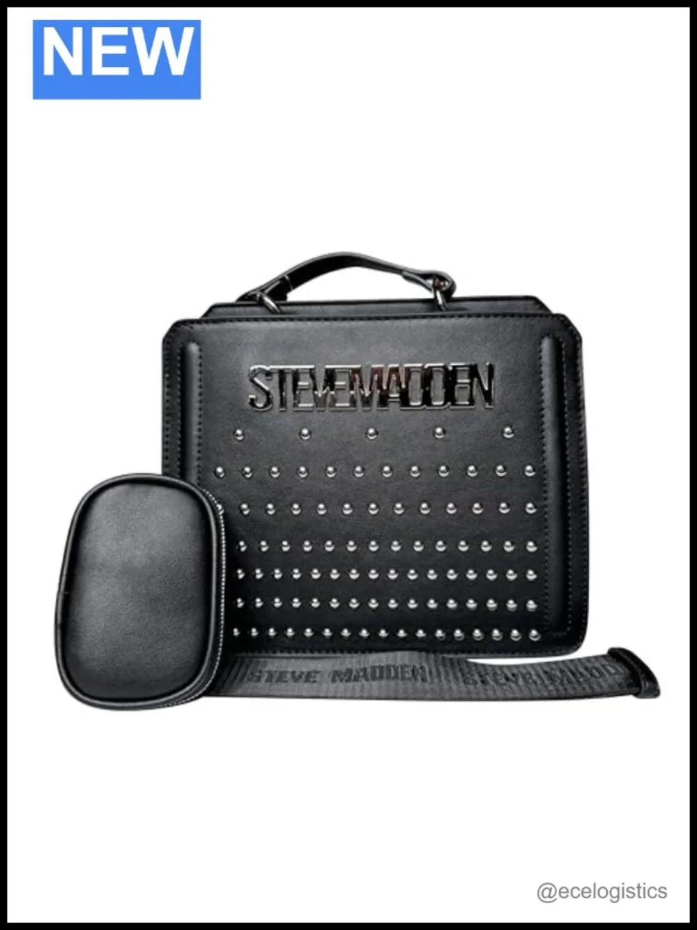 Convertible Tote Bag with Studs - Faux Leather Crossbody