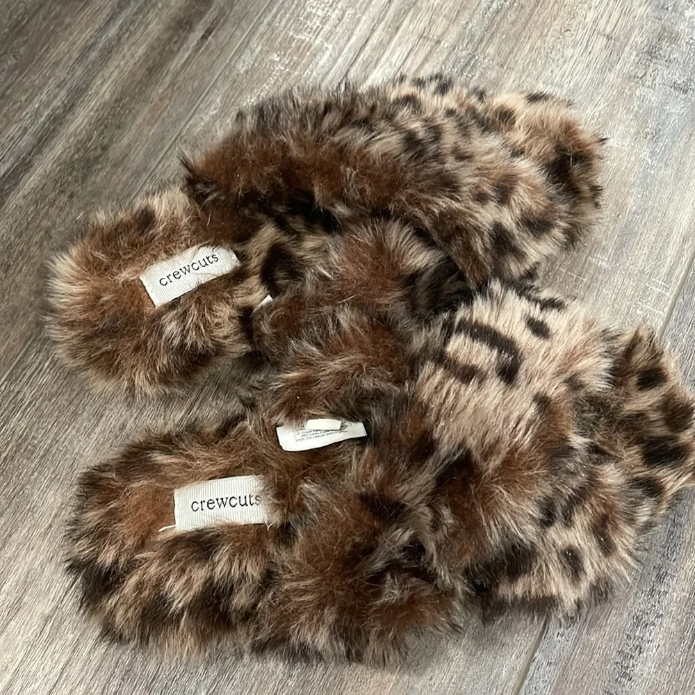 Crewcuts Kids Animal Print Faux Fur Slippers