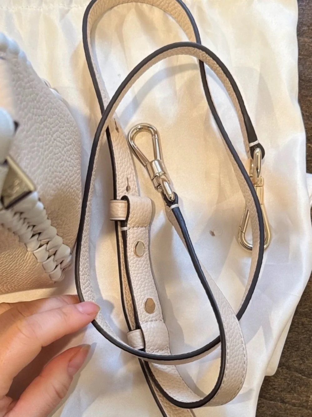kate spade Pebbled Cream Leather Shoulder Bag with Woven Side Detail