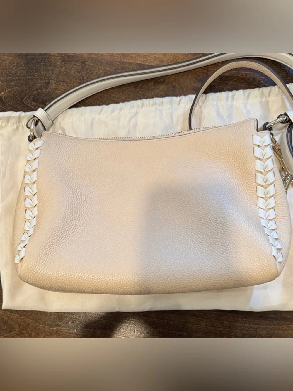 kate spade Pebbled Cream Leather Shoulder Bag with Woven Side Detail