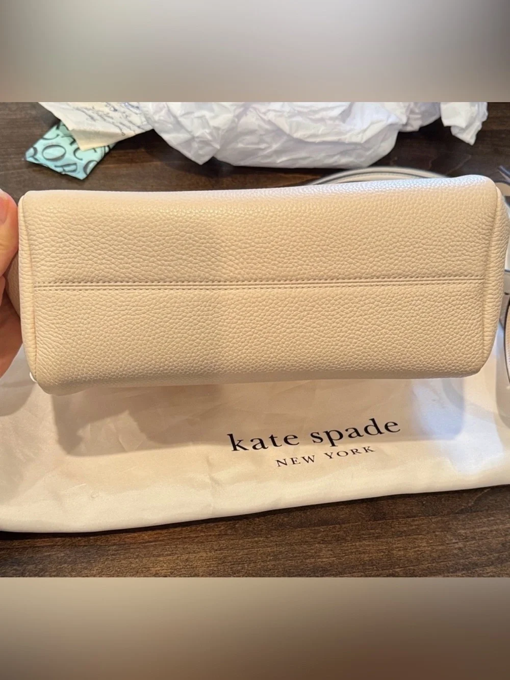 kate spade Pebbled Cream Leather Shoulder Bag with Woven Side Detail