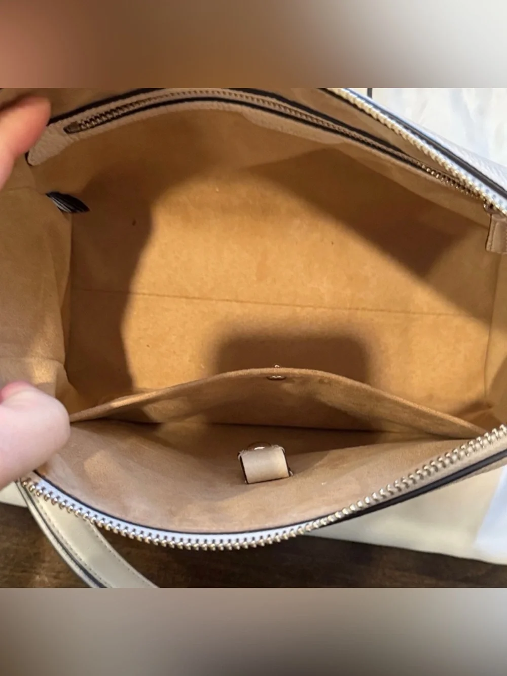 kate spade Pebbled Cream Leather Shoulder Bag with Woven Side Detail