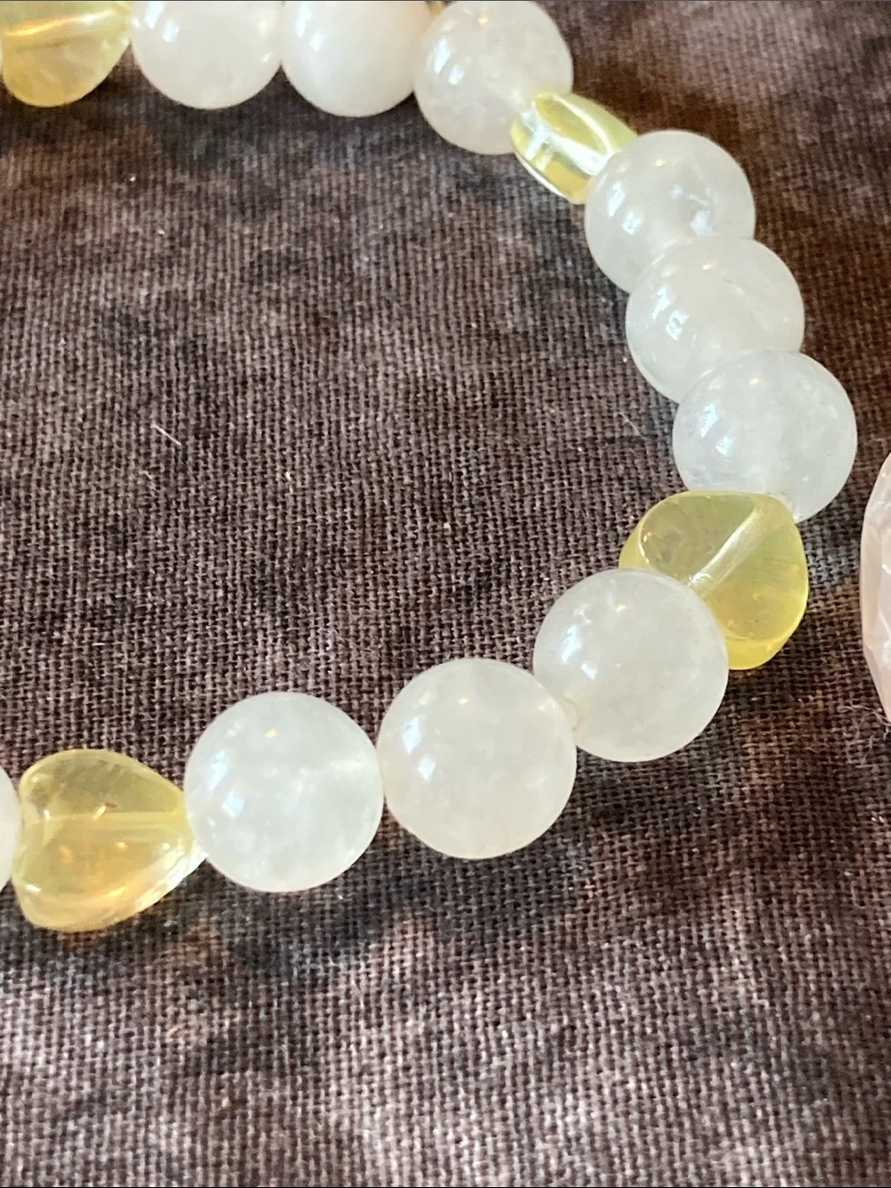 Rose Quartz and Pale Yellow Bead Stretch Bracelet Set
