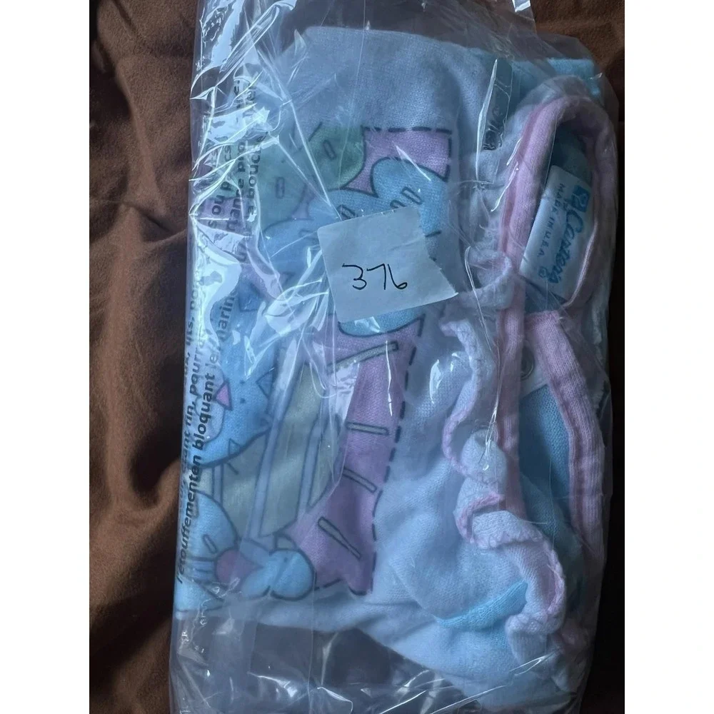 Vintage Baby Carter's T shirt Cat Bird Scene 90's Blue Pink White Frill‎ Collar