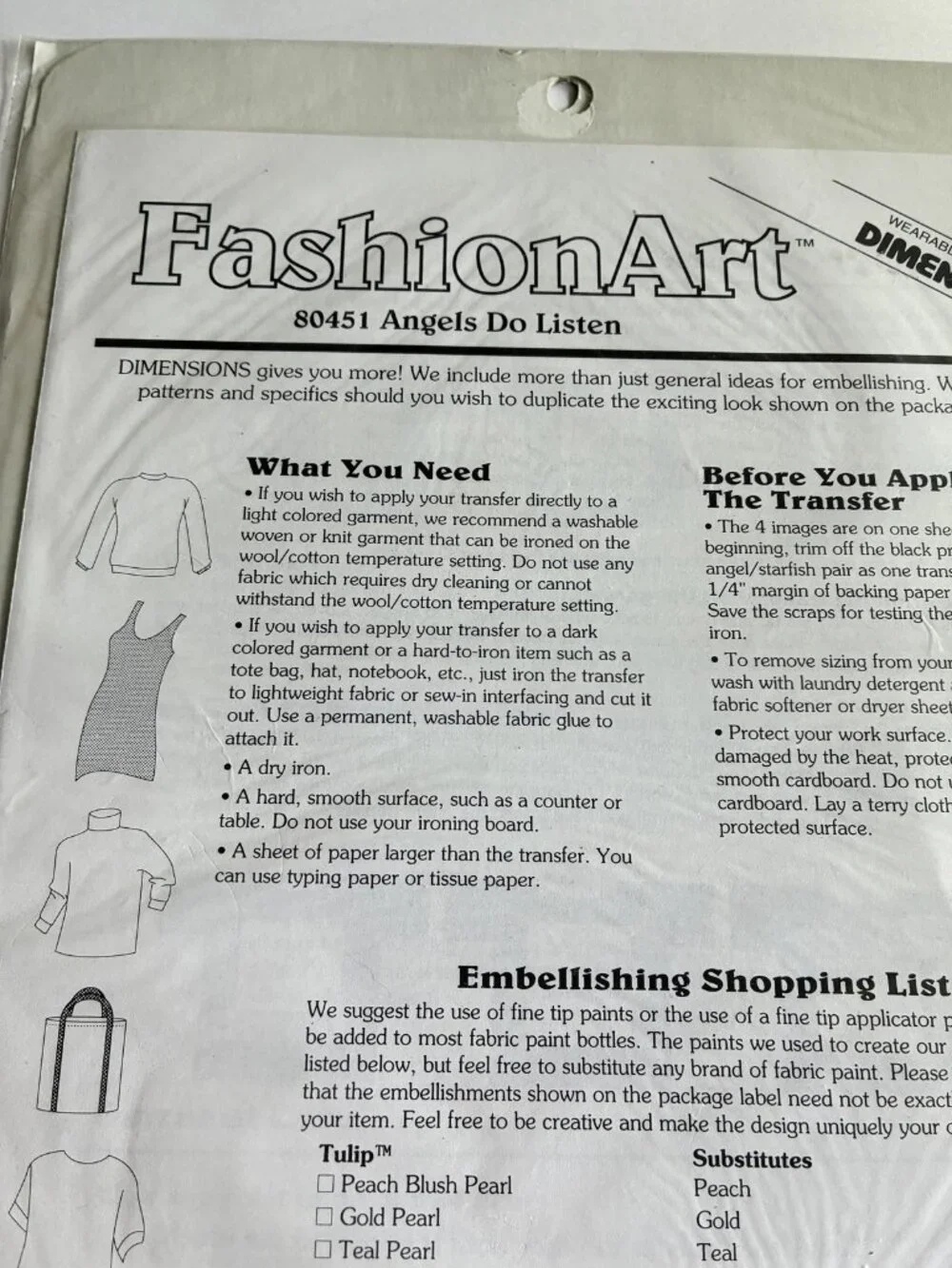 Vintage Dimensions FashionArt Angels Do Listen Full Color Iron-On Transfer