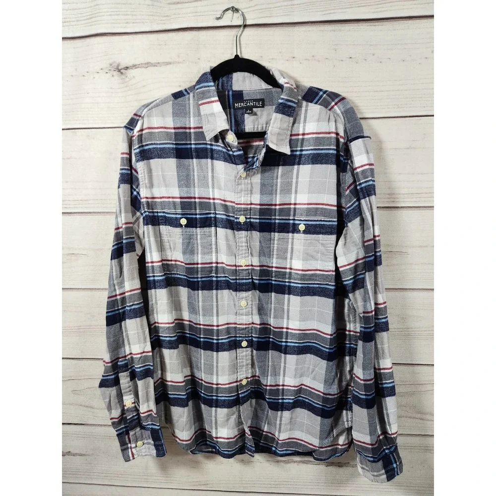 J. Crew Men's‎ White Blue Plaid Long Sleeve Button Down Shirts Size Large
