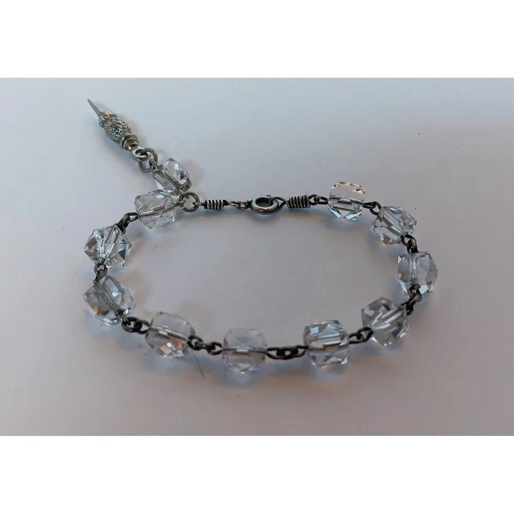 Vintage Clear Faceted Glass Cube Bracelet 6.5 in