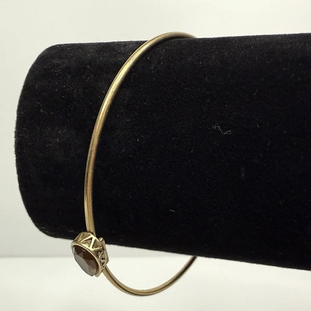 Amber Teardrop Gemstone Bangle Bracelet Gold Tone Fashion Jewelry Wrist Sz 7.5