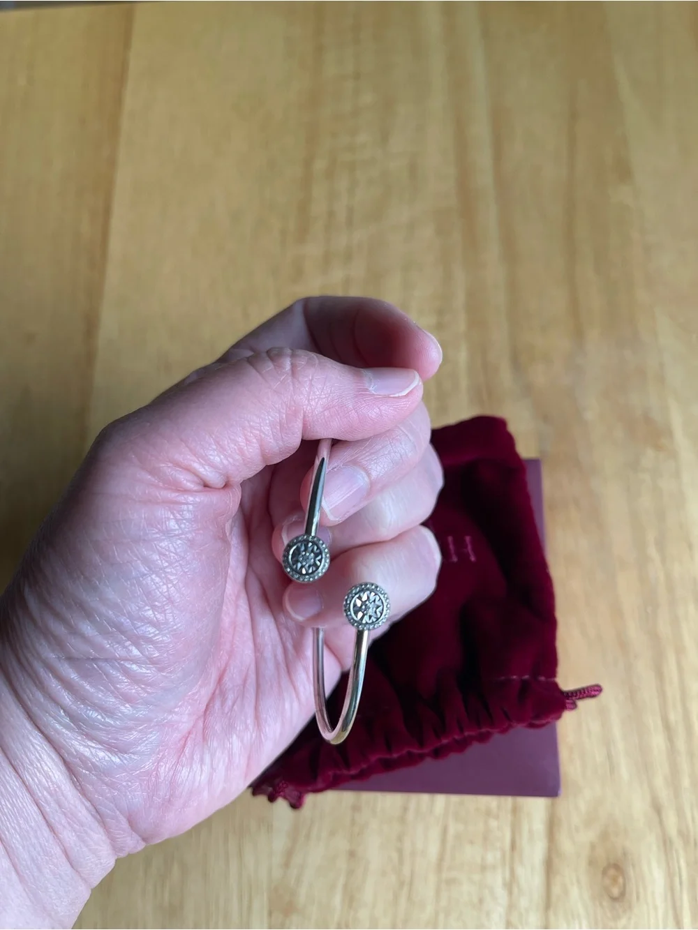 Silver Open Bangle Bracelet with Crystal Accents - Silver