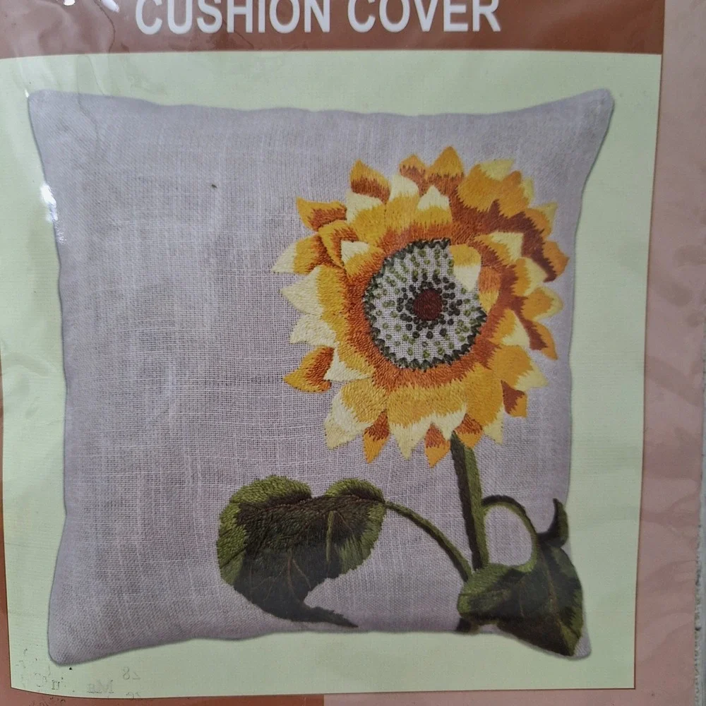 Vintage Craftways Embroidered Pillow Cover Kit Sunflower Cushion Cover 16x16in