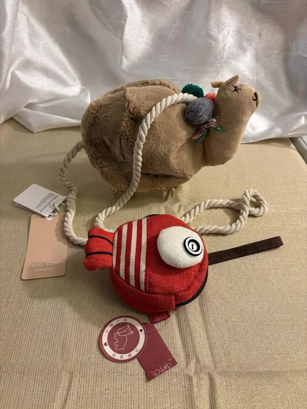 Zara Kids Plush Camel Crossbody Bag and ZoShop Red Fish Coin Purse Bundle