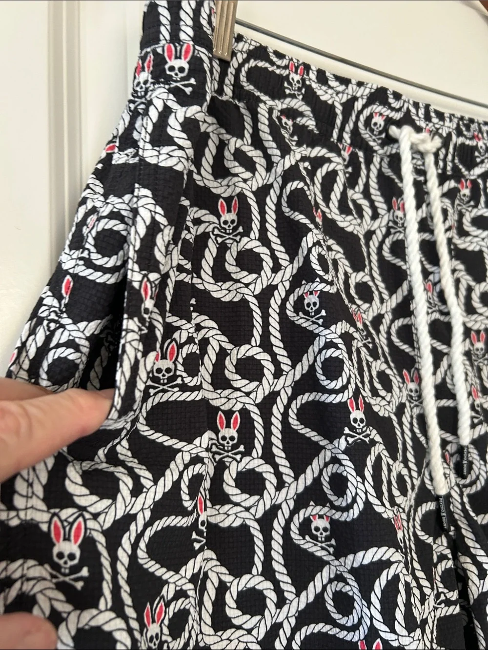 ⭐️NWT!⭐️Psycho Bunny Cyrus Swim Trunks Sz L w MEASUREMENTS & Rubber Keychain