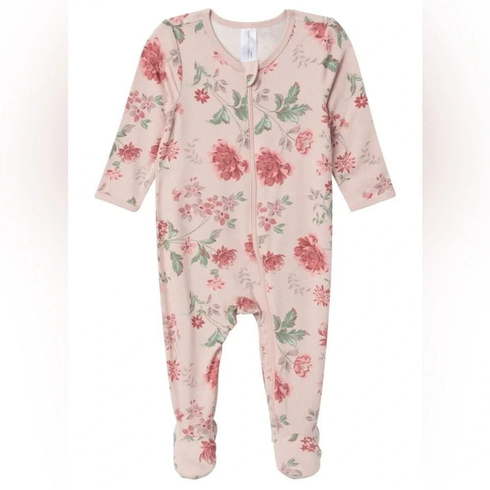 Charming Pink Floral Baby Footie